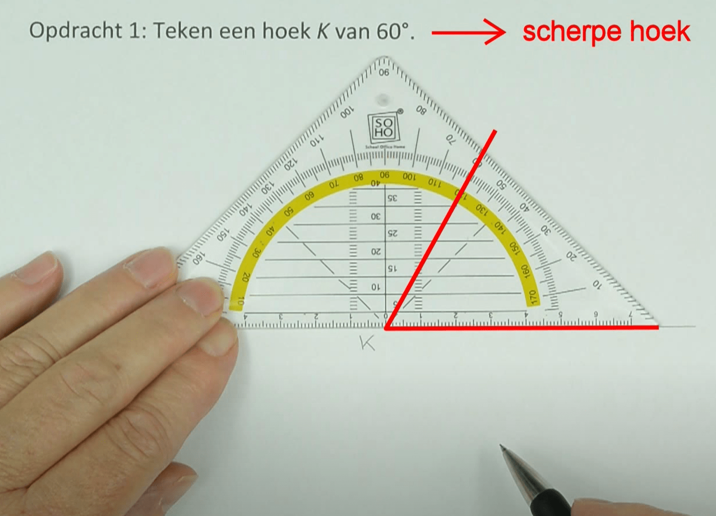 Hoek tekenen met geodriehoek